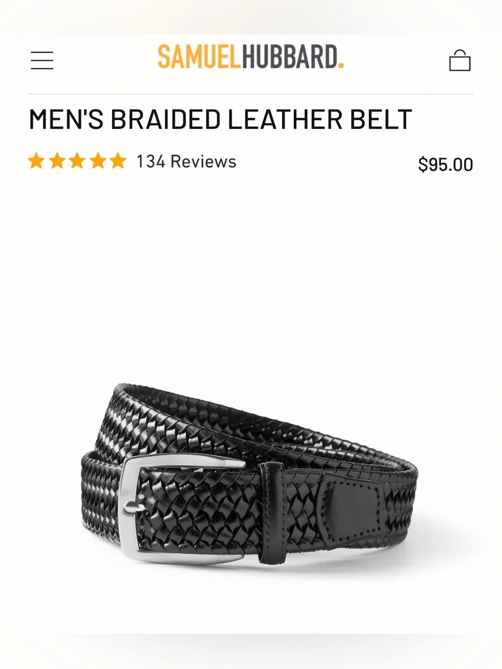 Samuel Hubbard Men’s Braided Leather Belt Black 40
